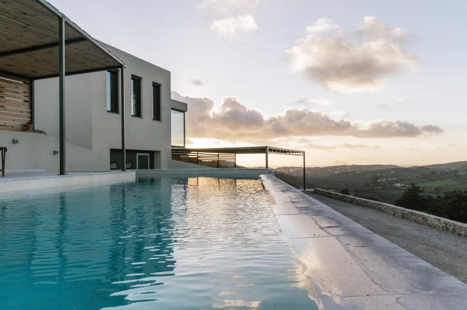 The shared infinity pool at sunset